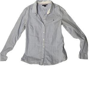 Tommy Hilfiger Top Women's PS Blue Striped Cotton Button Up Shirt - EUC